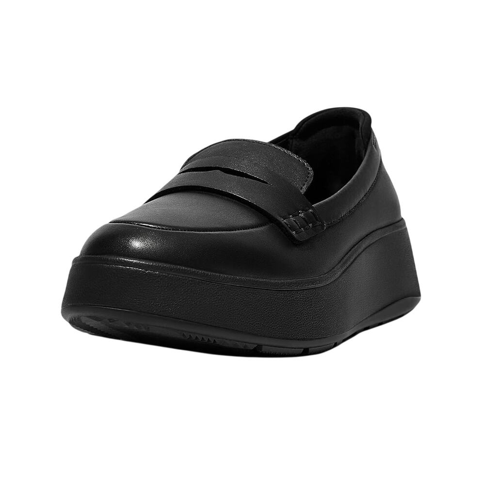 FitFlop Womens F-Mode Flatform Penny Loafers Size 8 EU 39 Black Leather NWOB